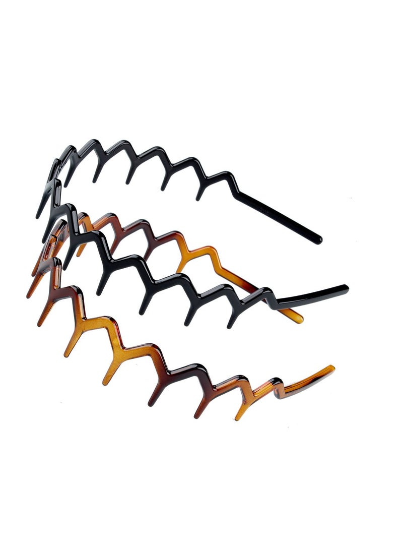 Set of 2 Zig Zag Black Plastic Sharks Tooth Hair Comb Headband - Image 1